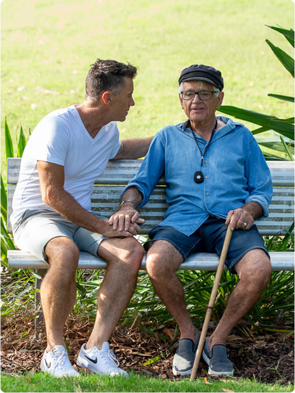 Senior Australian man on Support at Home with an emergency pendant