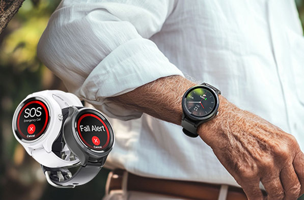 Senior man wearing LiveLife watch while walking outdoors