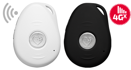 Picture of black and white personal mobile alarms with 4GX network support, fall detection and many safety features