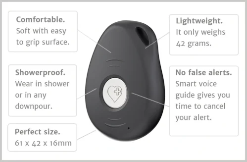 Comfortable lightweight, showerproof - can wear in shower, Perfect Size pendant live life mobile alarm with emergency call, gps and fall detection