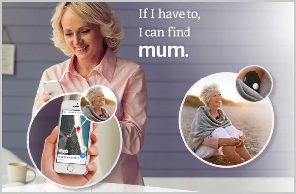 Lady using Live Life alarm to find her mums location