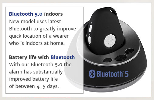 Photo showing that LiveLife Alarm uses bluetooth 5.0 and has battery life of 4-5 days once charged