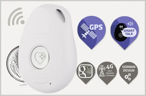 Mobile emergency alarm pedant by LiveLife for seniors personal with GPS, Smart talk , 4G Network, German Design with google map location reply