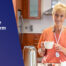 Senior lady in the kitchen, having a cup of tea and smiling.