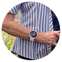 Senior lady wearing a LiveLife watch medical alarm