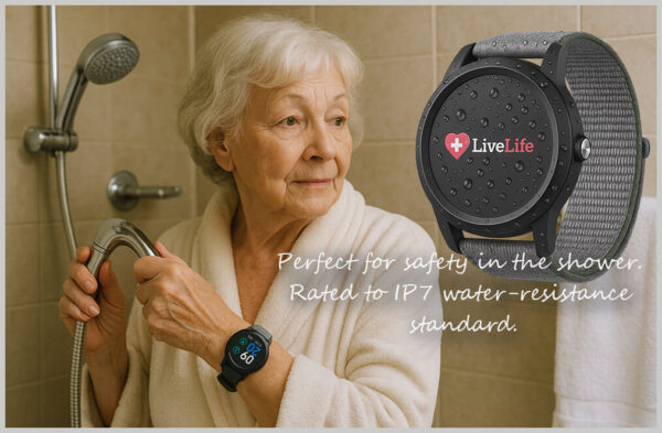 Mobile medical emergency seniors watch with fall alert and gps being worn by seniors outside