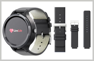 Black Live Life Alarm Watch With Black Leather Wristband