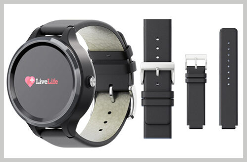 Black Live Life Alarm Watch With Black Leather Wristband