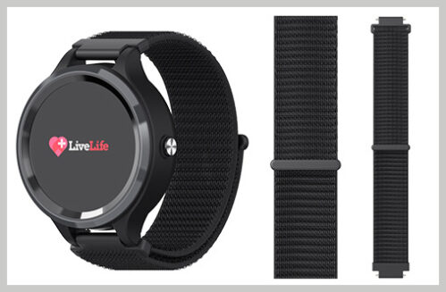 Black Live Life Alarm Watch With Black Velcro Wristband
