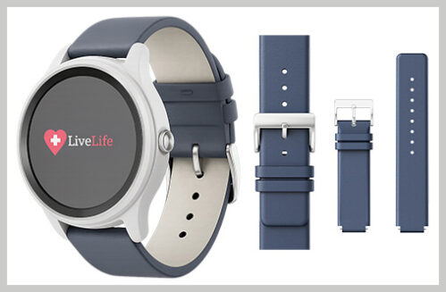 White Live Life Alarm Watch With Navy Blue Leather Wristband