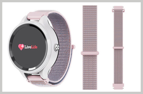 White Live Life Alarm Watch With Pink Velcro Wristband