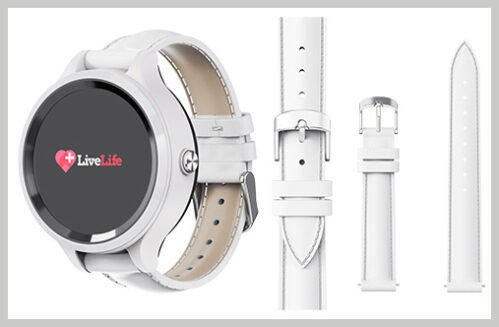 Live Life Alarm Watch With Slim White Leather Wristband