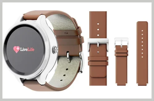 White Live Life Alarm Watch With Brown Tan Leather Wristband