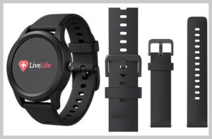 Black Live Life watch with black silicon wristband - Fall detection, GPS tracking