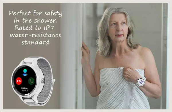 The watch is showerproof, so you can wear it in the shower without worry. Did you know that many falls and slips happen in the bathroom? With its built-in fall detection, the LiveLife watch can keep you safe while you shower. It's a smart choice to wear it!